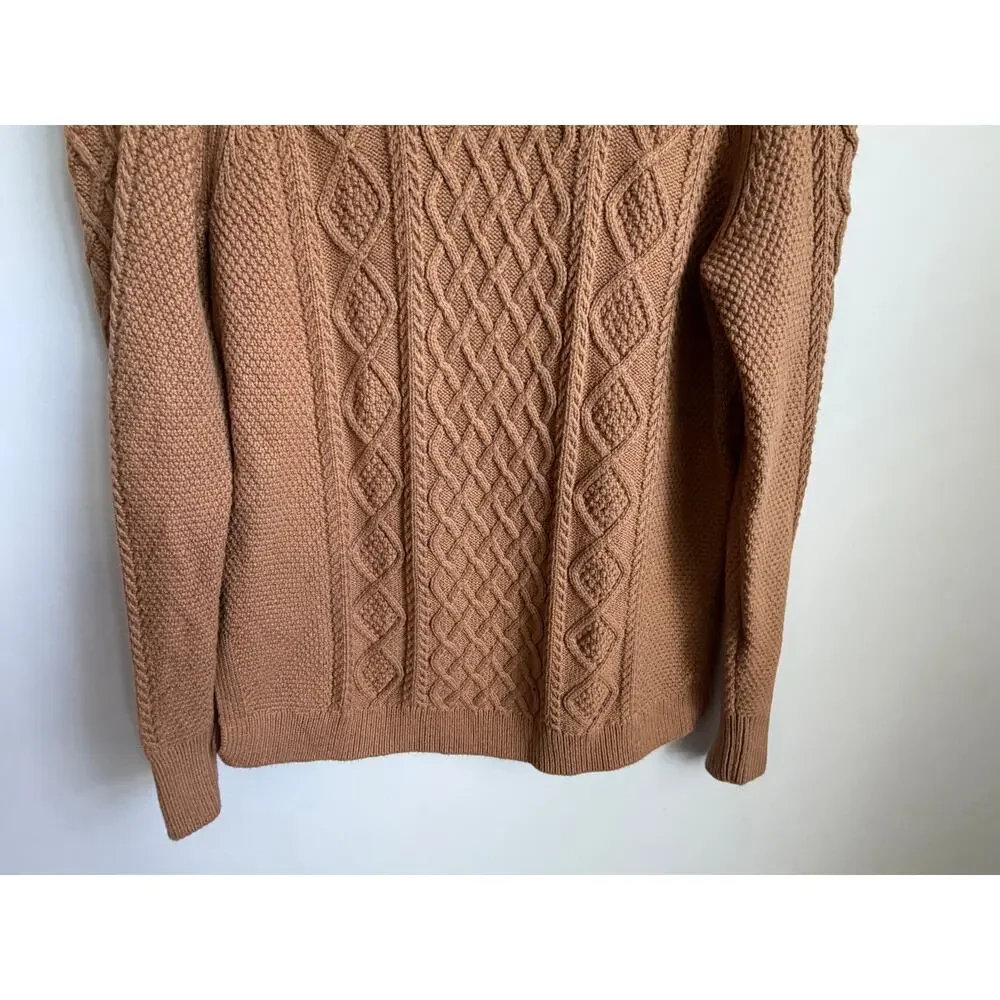 J. Crew Cotton Long Sleeve Crew Neck Cable-Knit Pullover Sweater Brown Womens S